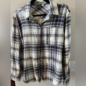 Love Tree Women’s Casual Plaid Shirt - Blue, Cream, and Gold/Tan